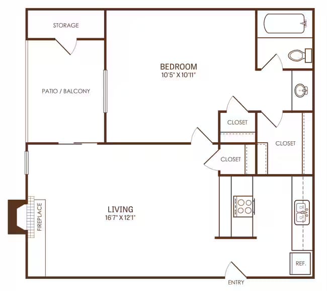 1 Bed • 1 Bath 20828 floor plan