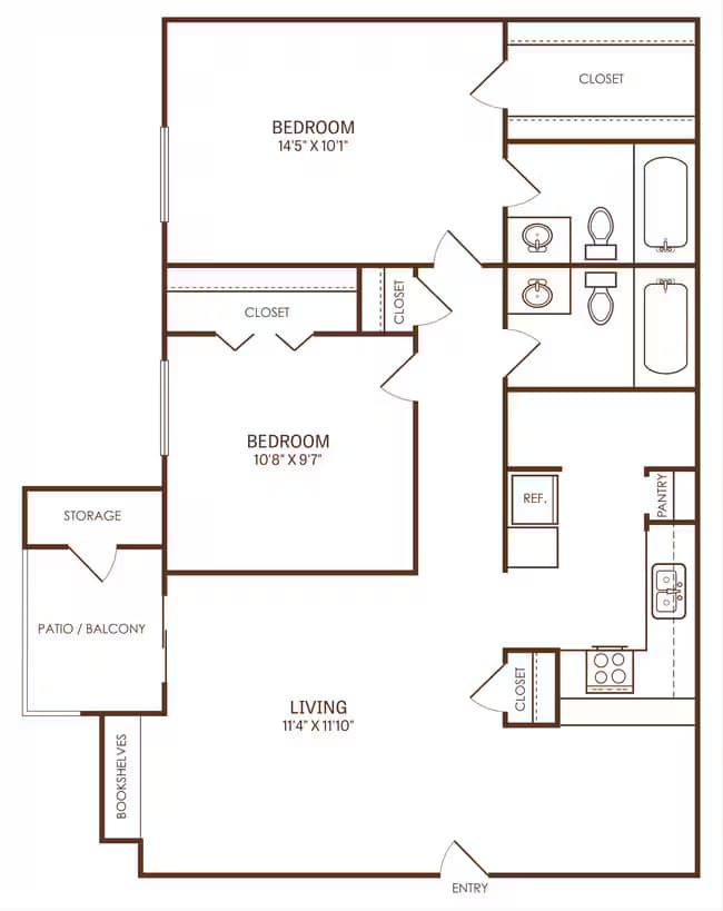 2 Bedroom, 2 Bath 20925 floor plan