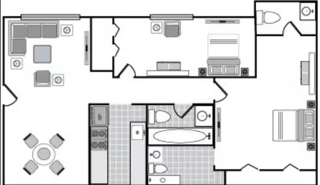 2 Beds • 1 Bath 1610-202 floor plan