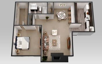 1 Bedroom 1 Bath 1247 floor plan