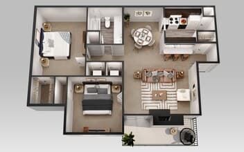 2 Bedroom 1 Bath 1135 floor plan