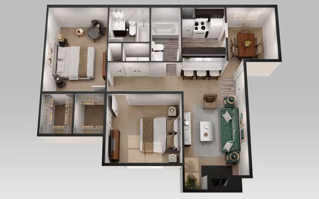 2 Bedroom 2 Bath 1222 floor plan