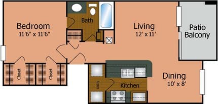 1 Bedroom 1 Bathroom 1102 floor plan