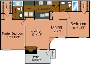 2 Bedroom 2 Bathroom 1421 floor plan