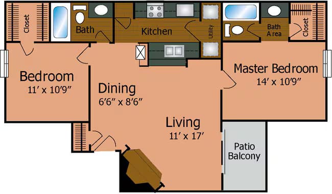 2 Bedroom 2 Bathroom 1824 floor plan