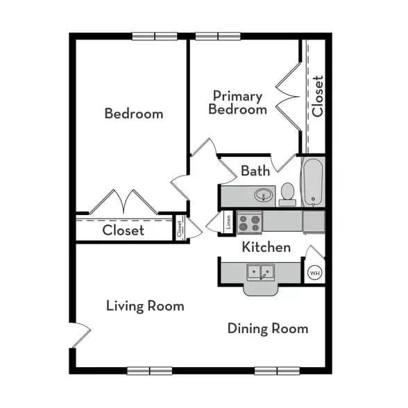 2 Beds • 1 Bath 322 floor plan