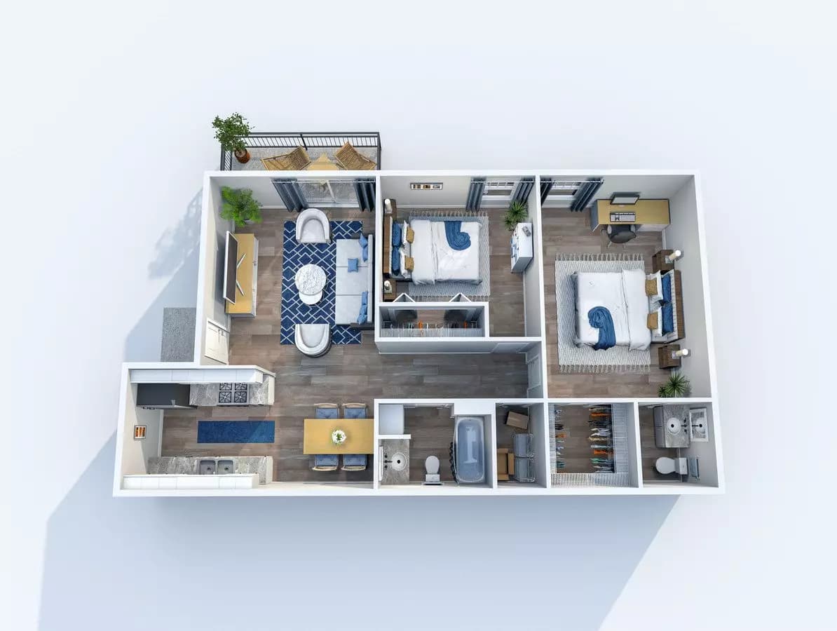 2 Beds • 1 Bath 215 floor plan