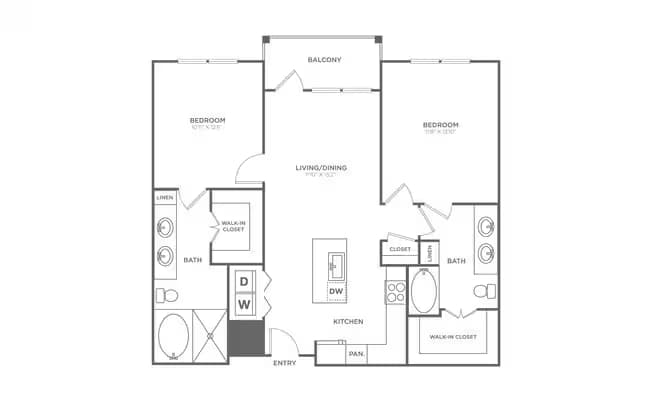 2 Beds • 2 Bath 4184 floor plan
