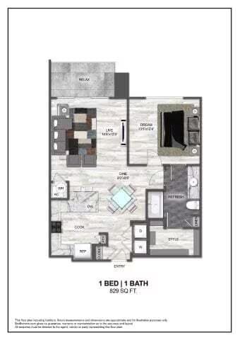 1 Bed • 1 Bath 1520 floor plan
