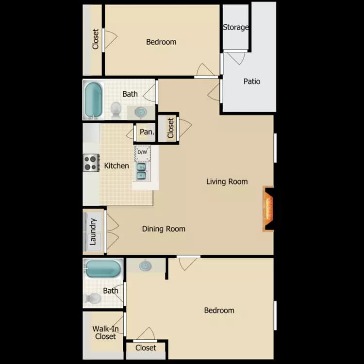 2 Bedroom 2 Bath 150 floor plan