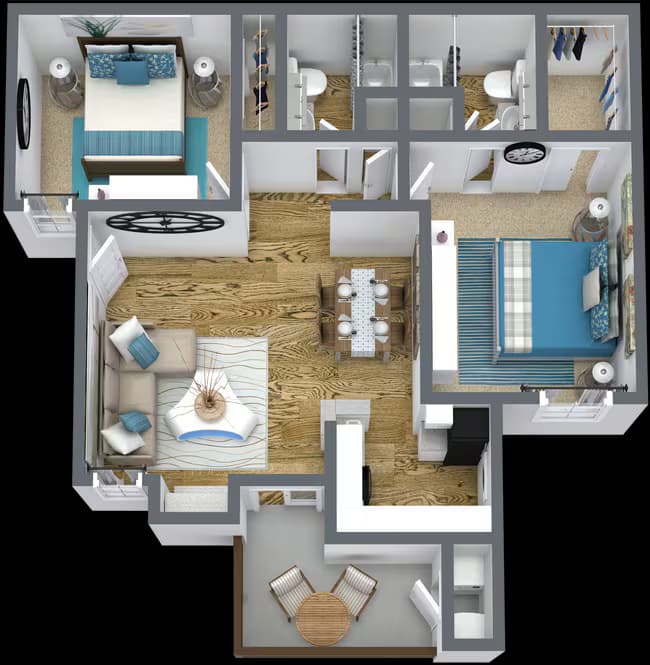 2 Beds • 2 Bath 1011 floor plan
