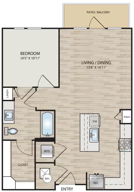 1 Bed • 1 Bath 487 floor plan