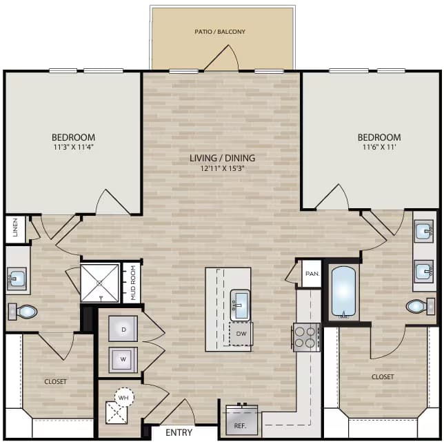 2 Beds • 2 Bath 440 floor plan