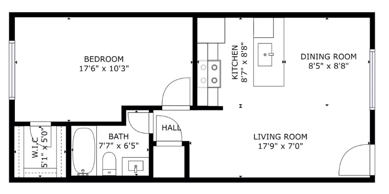 1 bed 1 bath floor plan