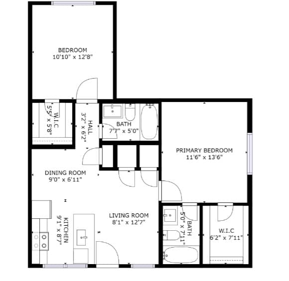 2bed/2bath floor plan