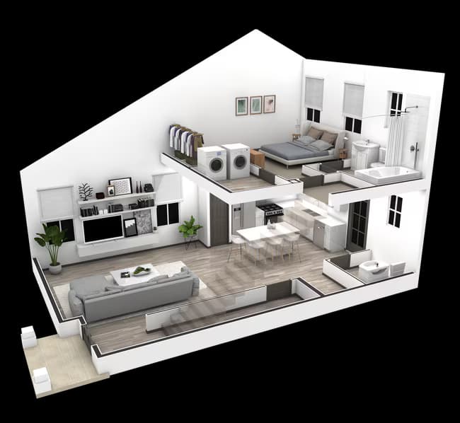 1BR Vista Triplex 1036 floor plan