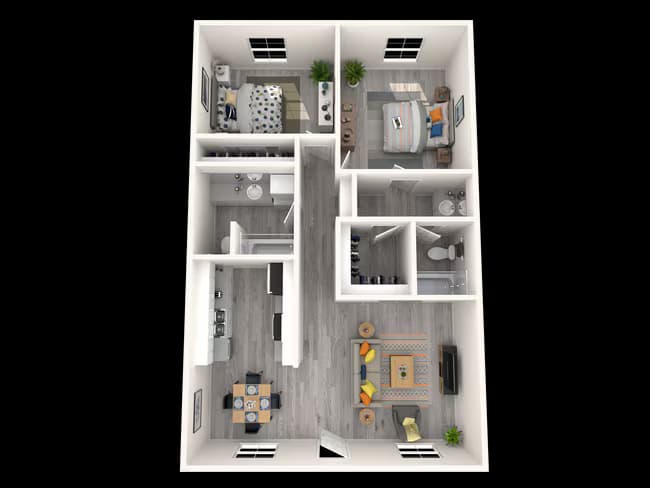 2 Beds • 1 Bath AW-205 floor plan