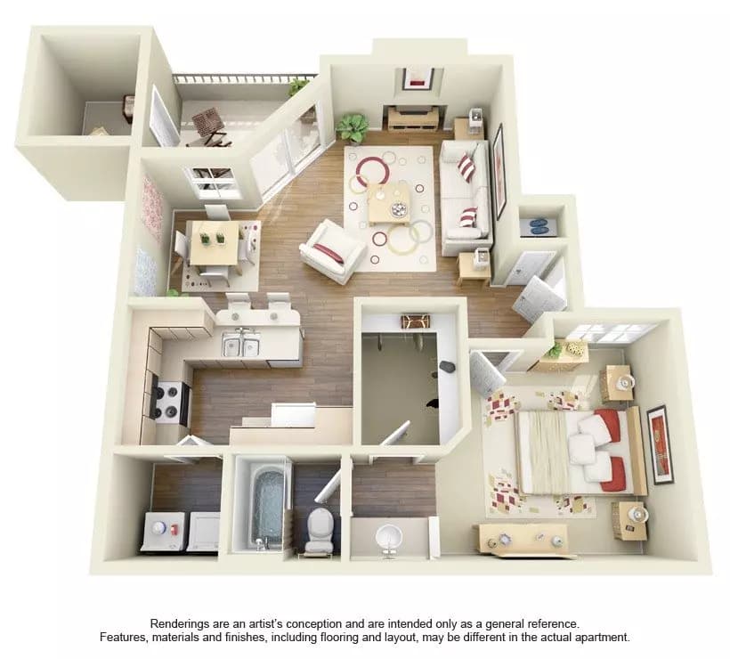 One Bedroom One Bath A1, A2 2035 floor plan
