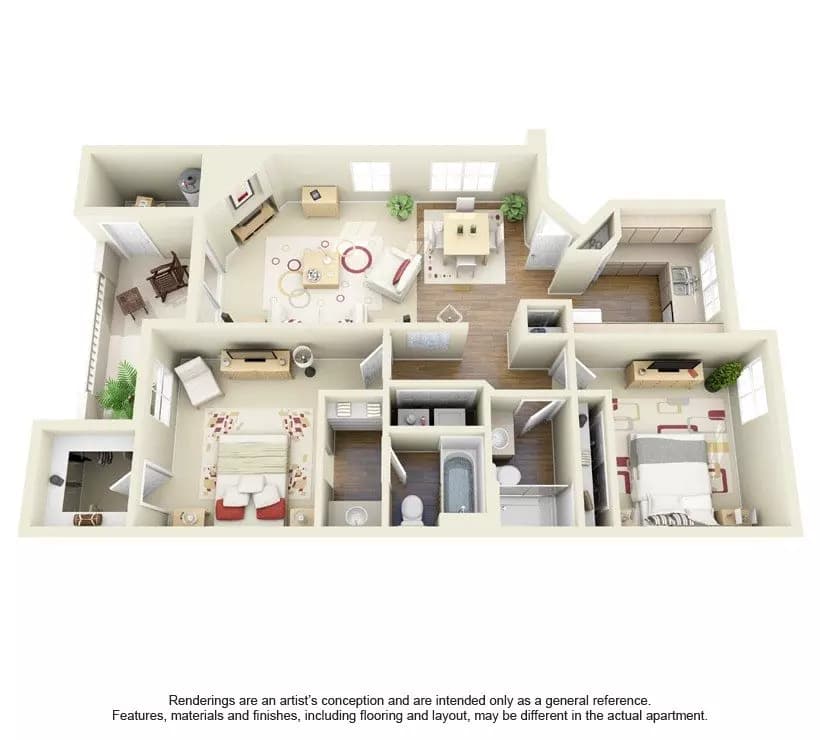 Two Bedroom Two Bath Townhouse 2029 floor plan