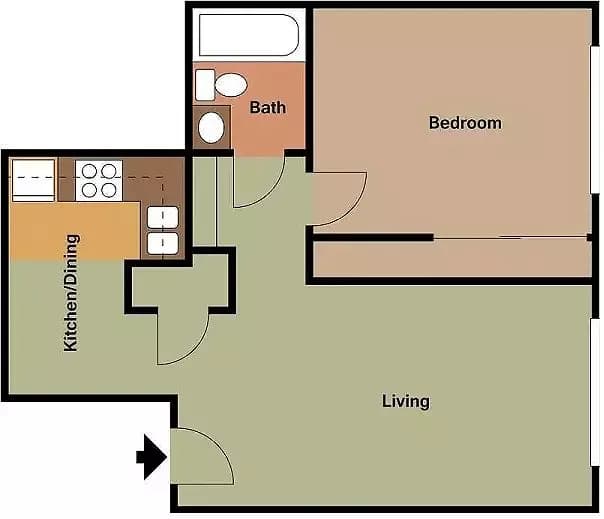 1 Bed • 1 Bath floor plan