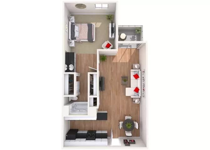 One Bed, One Bath 228 floor plan