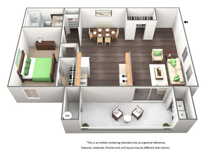 One Bed One Bath - A1 1117 floor plan