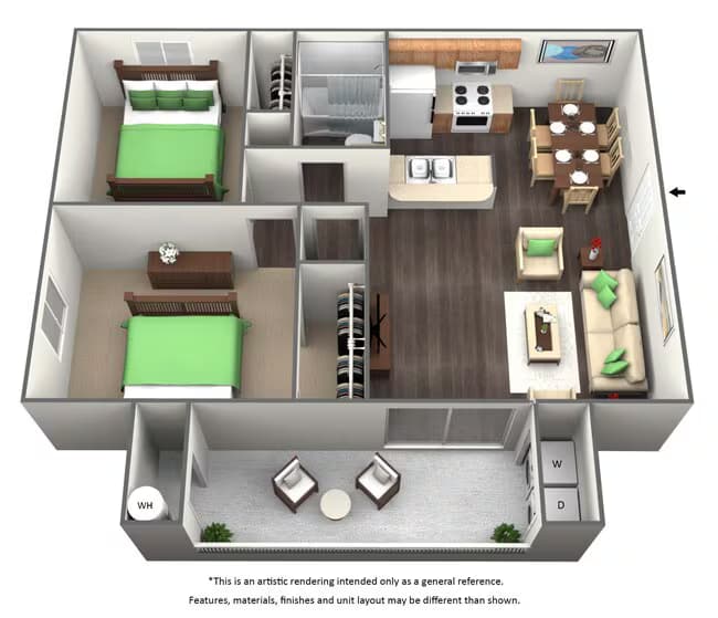 Two Bed One Bath - B1 2070 floor plan
