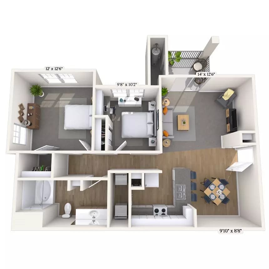 2 Beds • 1 Bath 1247 floor plan
