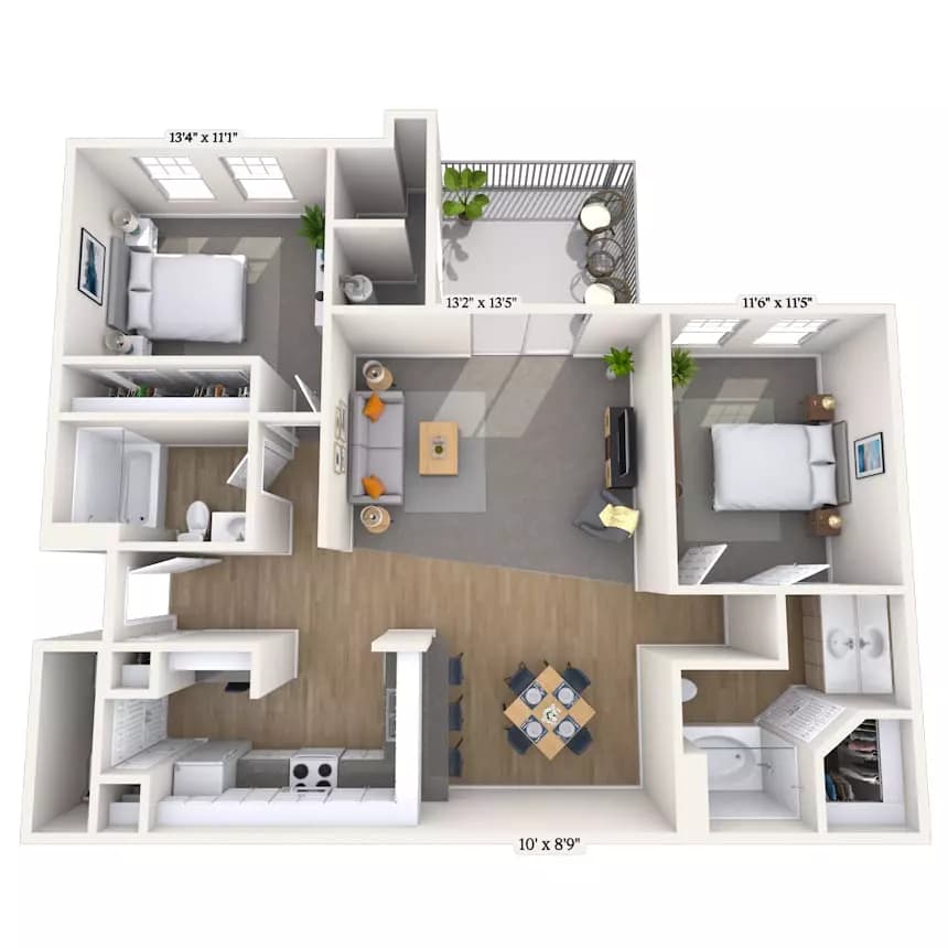 2 Beds • 2 Bath 1122 floor plan