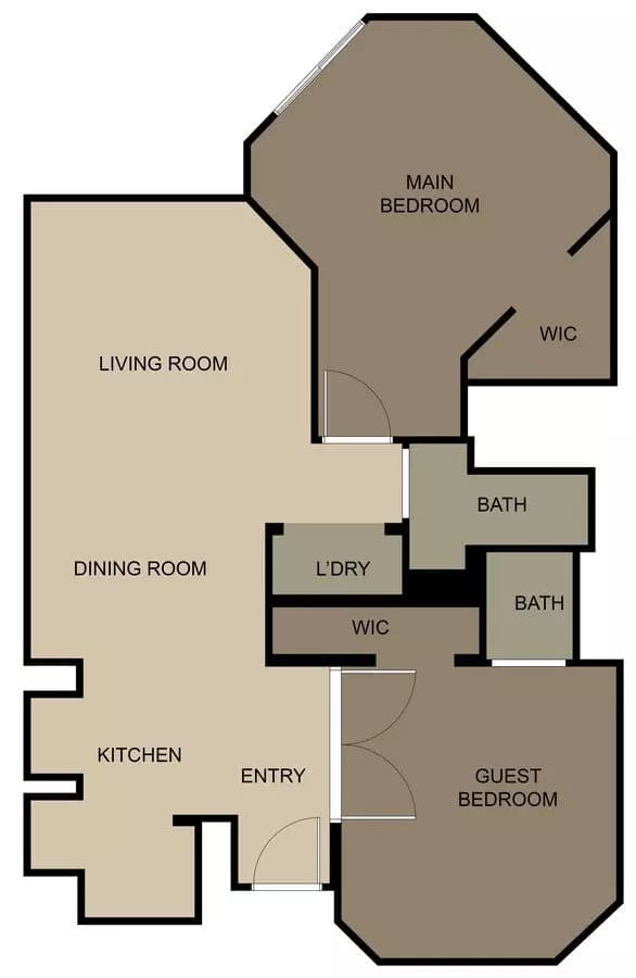2 Beds • 1 Bath 2223 floor plan