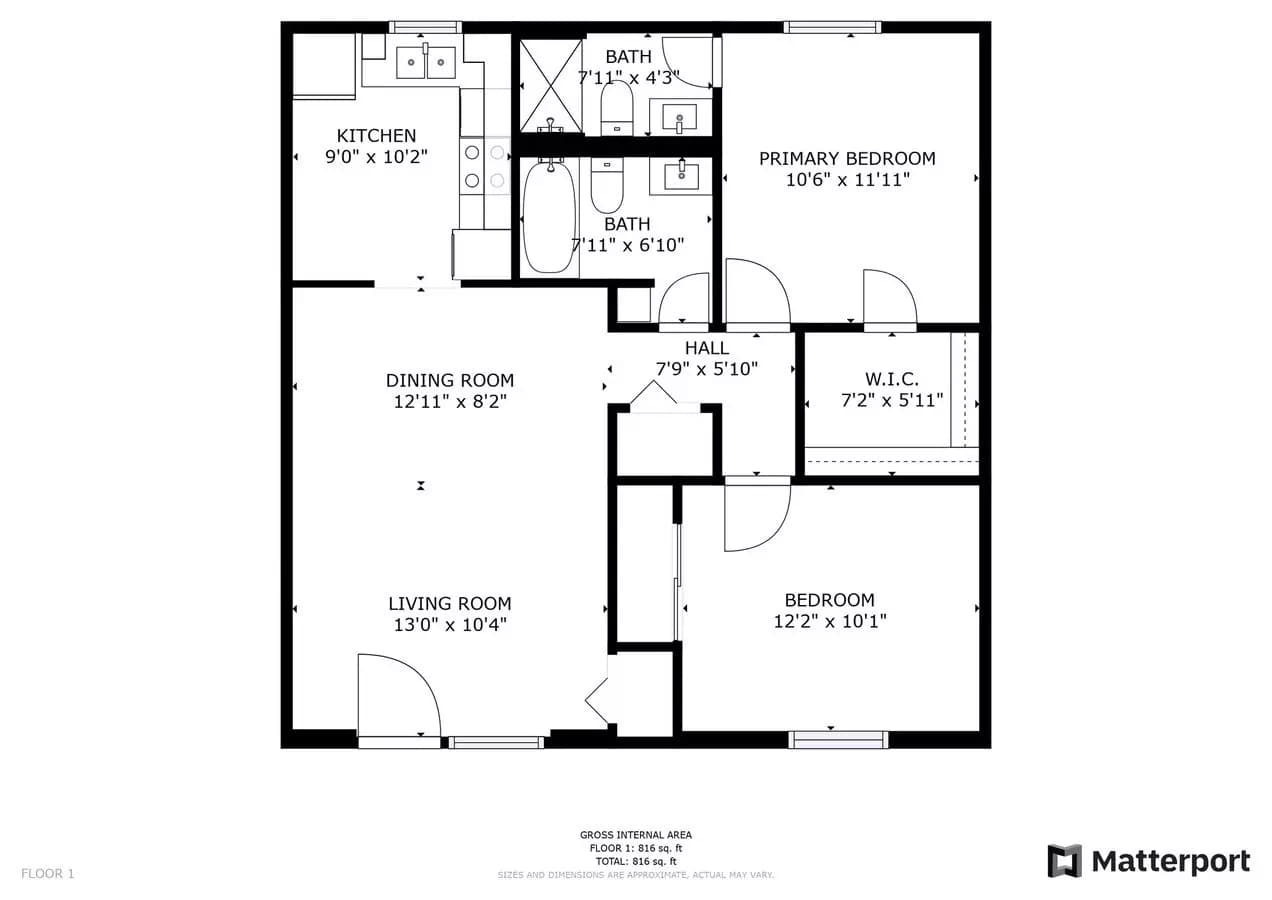 2 Bedroom x 2 Bath floor plan