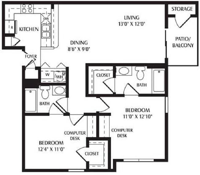 2 Beds • 2 Bath 1174 floor plan