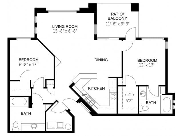 2 Beds • 2 Bath 2034 floor plan