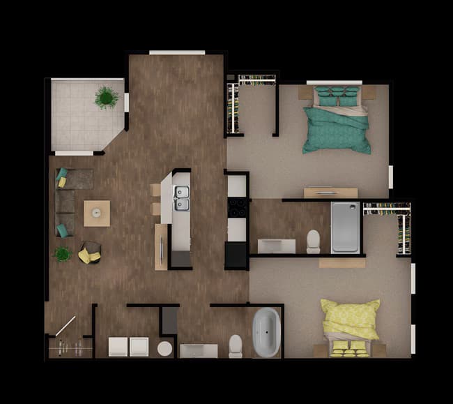 2 Beds • 2 Bath 1063 floor plan