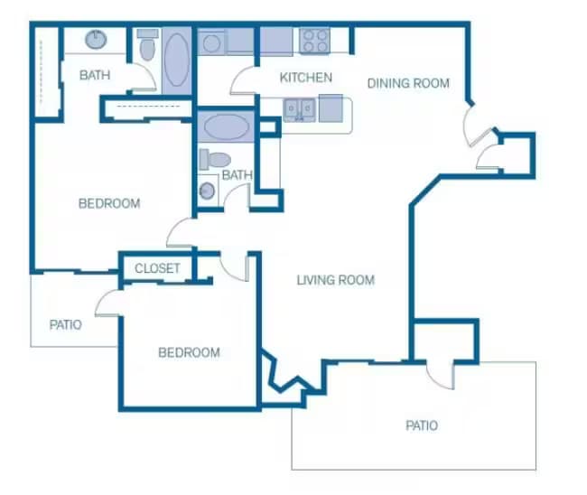 2 Beds • 2 Bath 1065 floor plan