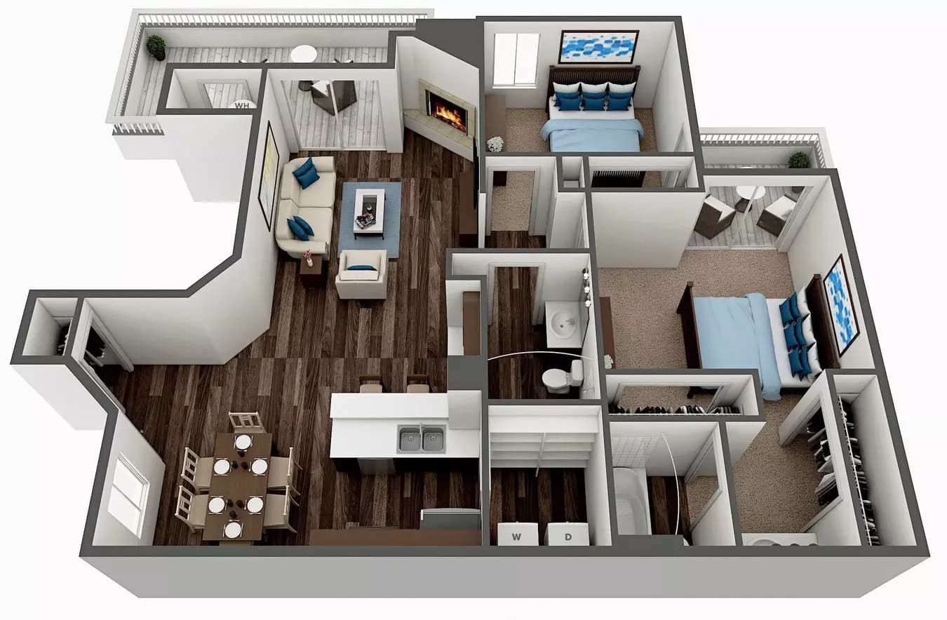 2 Bed 2 Bath - B2 2047 floor plan
