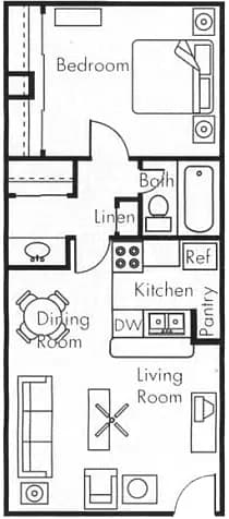1x1- no patio 0103 floor plan