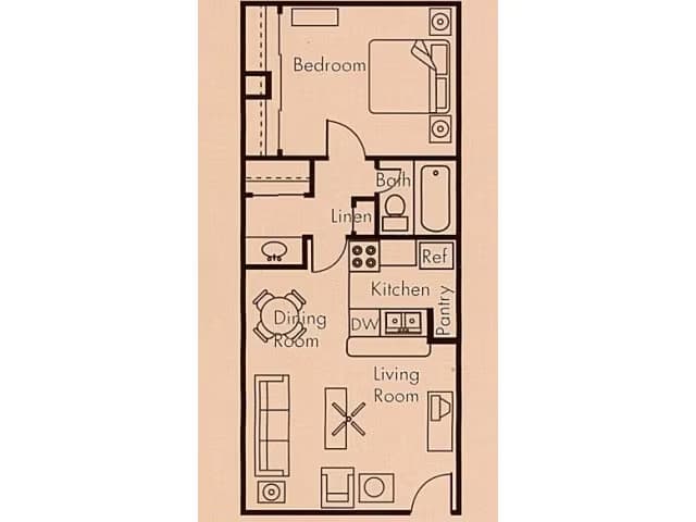 1x1- no patio 0105 floor plan