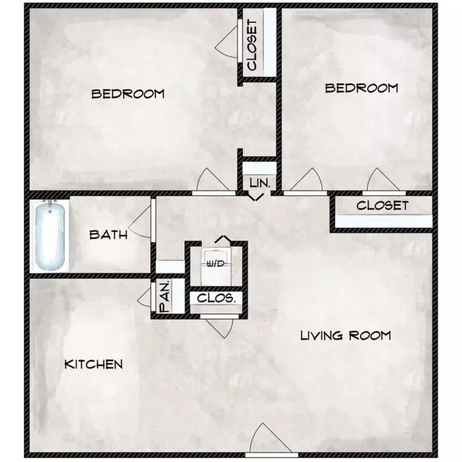 2 Beds • 1 Bath 218 floor plan