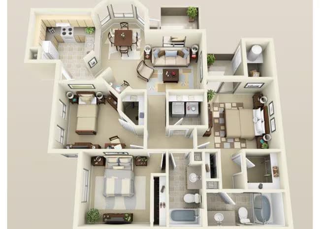 3 Beds • 2 Bath 2002 floor plan
