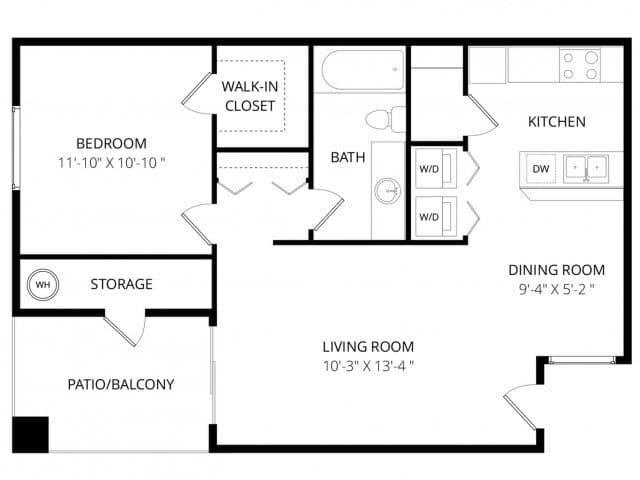 1 Bedroom 1 Bath 1229 floor plan