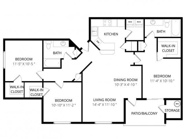 3 Bedroom 2 Bath 2058 floor plan