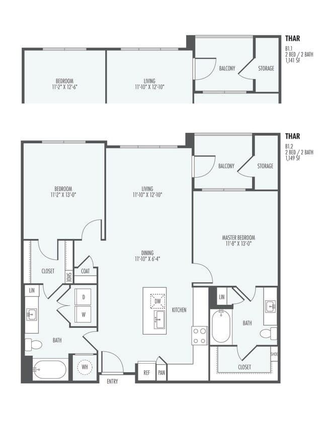 2 Beds • 2 Bath 2050 floor plan
