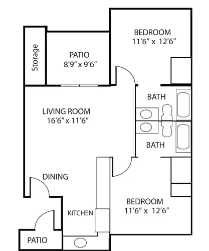 2 Beds • 2 Bath 314 floor plan