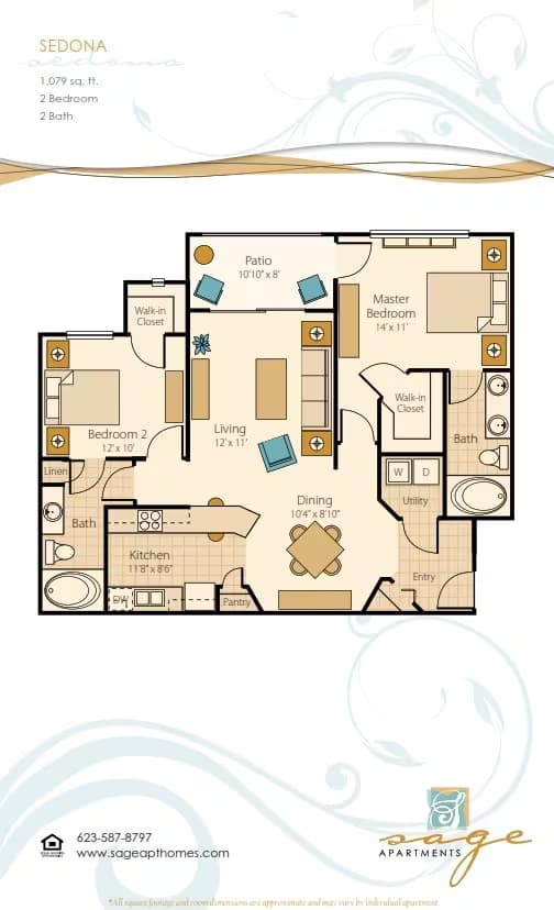 2 Beds • 2 Bath 3086 floor plan