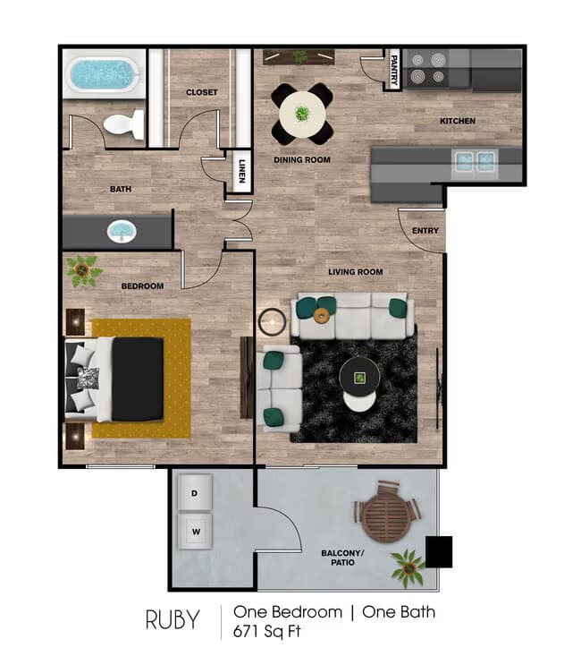 1 Bed • 1 Bath 1067 floor plan