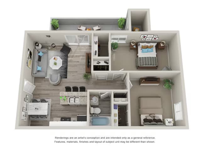 2 Bed 1 Bath 2074-2 floor plan