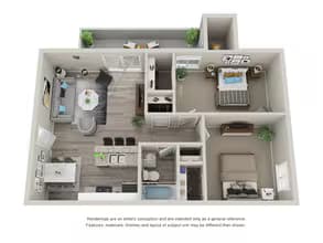 2 Bed 1 Bath 3045-1 floor plan