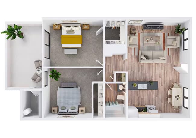 2 Bed - 1 Bath 207 floor plan
