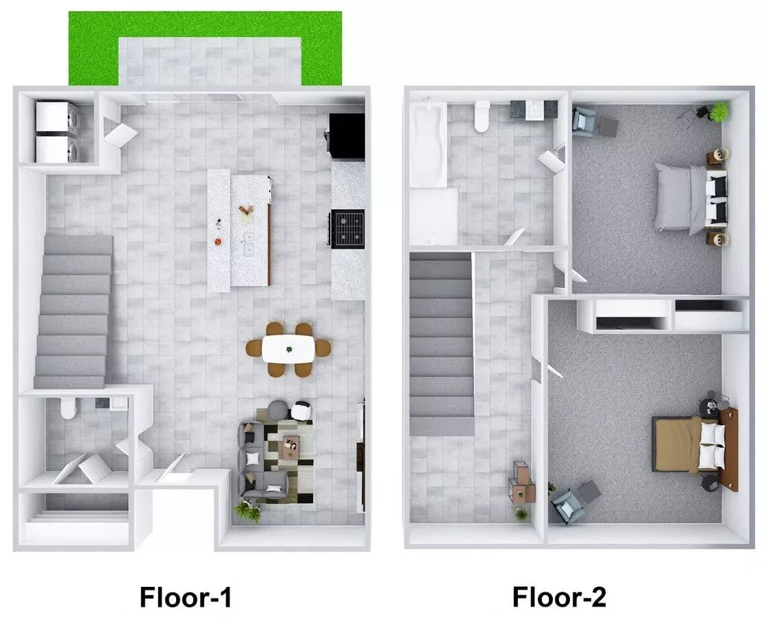 2 Beds • 1 Bath 53 floor plan
